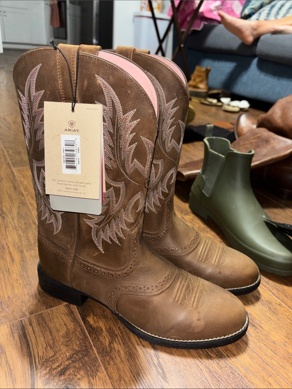 Ariat Brown Leather Women's Western Boots with Pink Lining